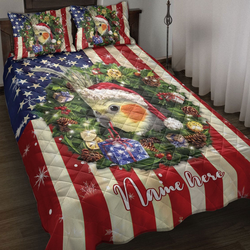 Cockatiel Wearingmas Hat Wreath Bedding Set, Christmas Beddings, Xmas Bedding Sets