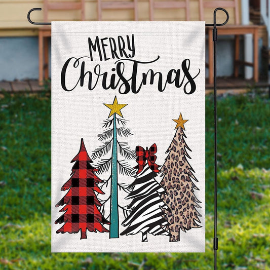 Colored Xmas Tree Burlap Merry Christmas Garden FlagXmas, Garden Flags, Outdoor Xmas Flags, Christmas Outdoor Decor
