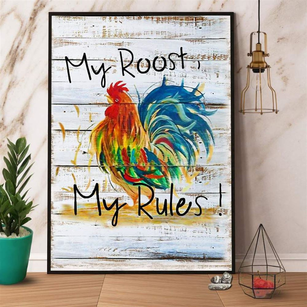 Colorful Chicken Farm My Roost My Rule Canvas, Farm Canvas, Farm Art Decor