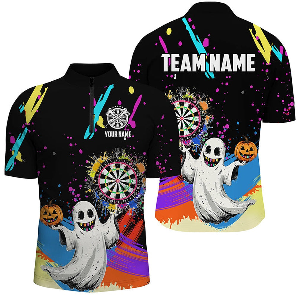 Colorful Dartboard Funny Ghost Custom Halloween Darts Shirts For Men Best Halloween Darts Gift, Darts Team Jersey Shirt