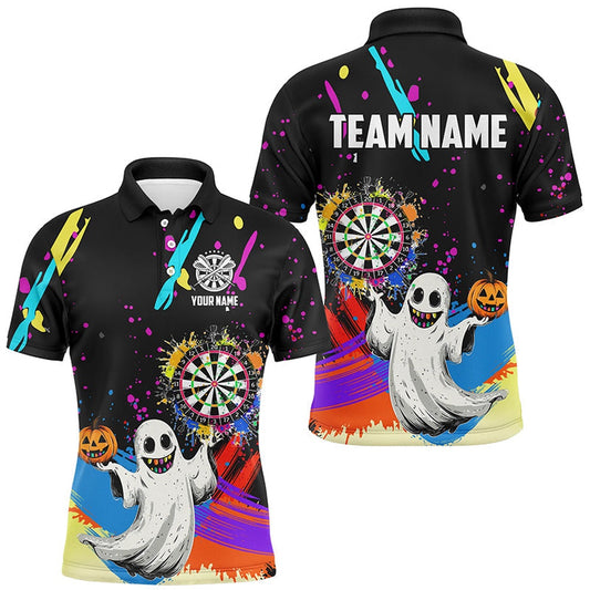 Colorful Dartboard Funny Ghost Custom Halloween Darts Shirts For Men Best Halloween Darts Gifts, Darts Team Polo Shirt