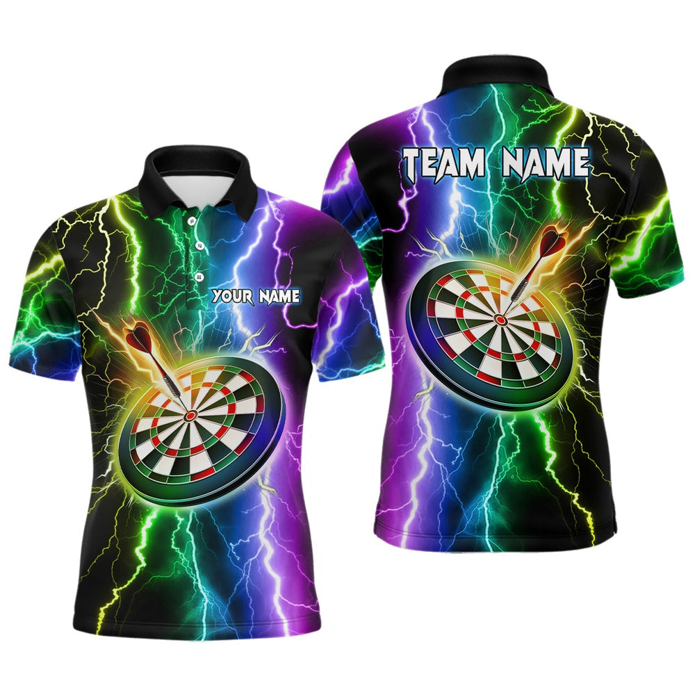 Colorful Thunder Lightning Mens Darts Polo Shirt Custom Darts Shirt For Men Dart Polo, Darts Team Polo Shirt