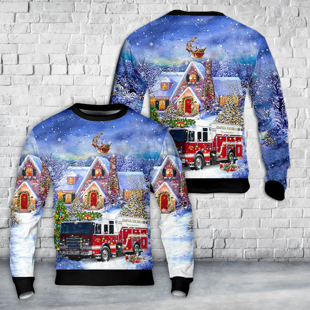 Comstock Fire & Rescue, Kalamazoo, Michigan Christmas Sweater, Christmas Ugly Sweater, Sweater Xmas, Ugly Sweater