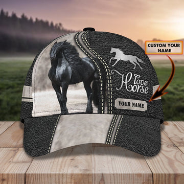 Cool Black Horse Pattern Customized Name Cap, Farmer Cap, Vintage Farmer Hat, Mens Farmer Hats, Cap For Farmers