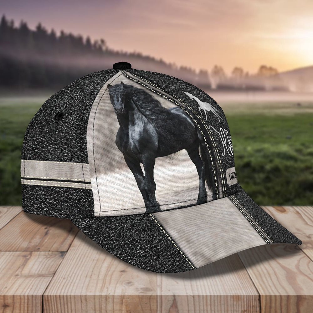 Cool Black Horse Pattern Customized Name Cap, Farmer Cap, Vintage Farmer Hat, Mens Farmer Hats, Cap For Farmers