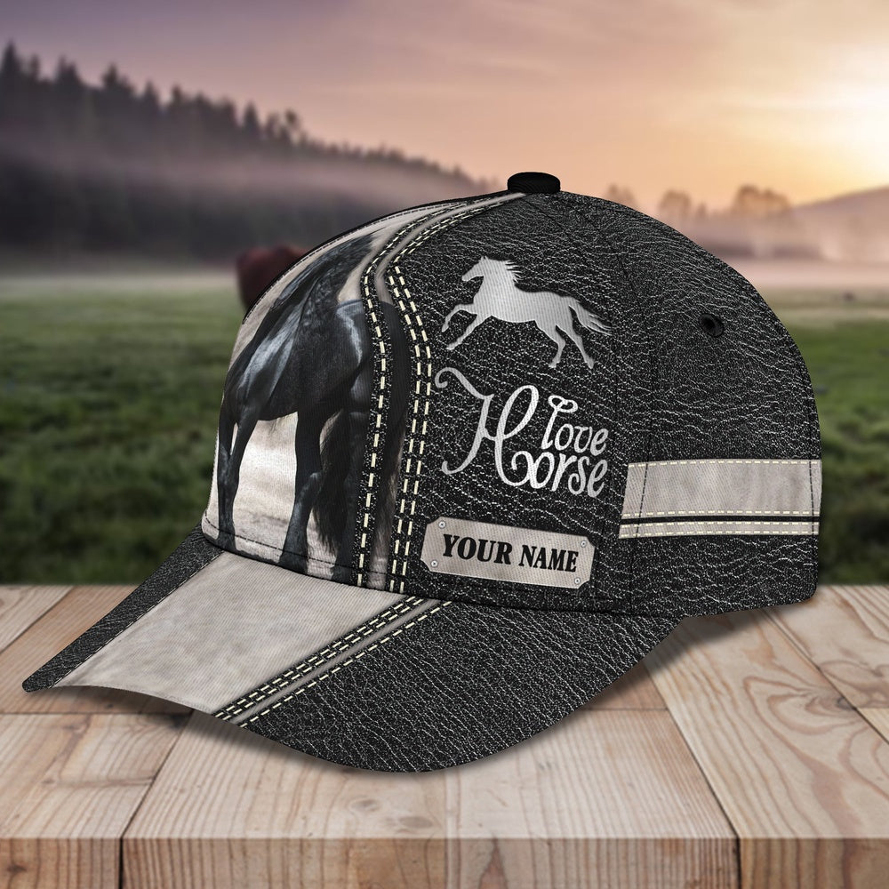 Cool Black Horse Pattern Customized Name Cap, Farmer Cap, Vintage Farmer Hat, Mens Farmer Hats, Cap For Farmers