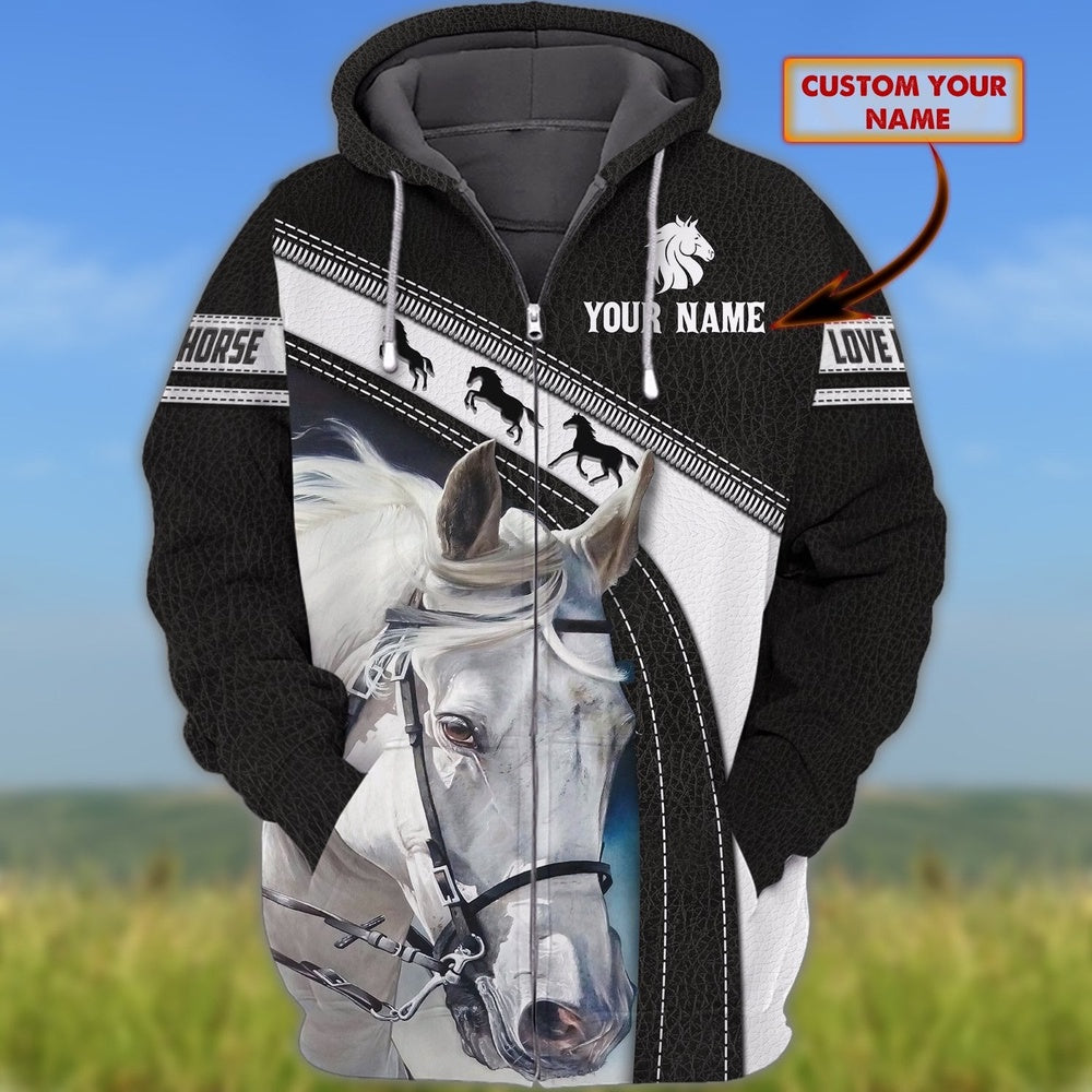 Cool White Horse Custom Name 3D Shirts, Farmer Hoodie, Custom Farm Shirts, Farmer T Shirt