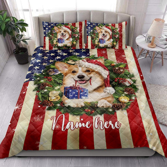Corgi Wearingmas Hat Wreath Bedding Set, Christmas Beddings, Xmas Bedding Sets