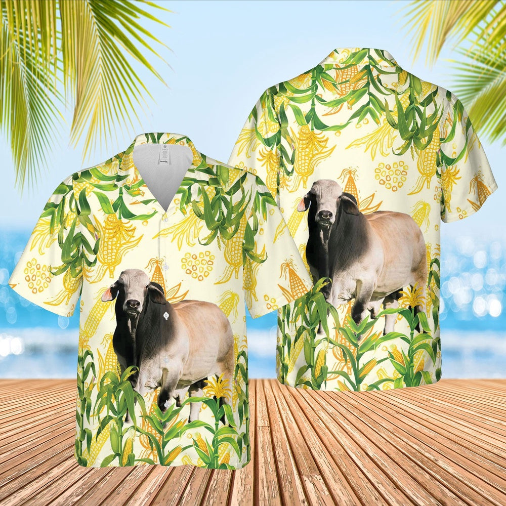 Corn Farm Brahman All Over Printed Hawaiian Shirt, Farm Hawaiian Shirt, Farmer Hawaii