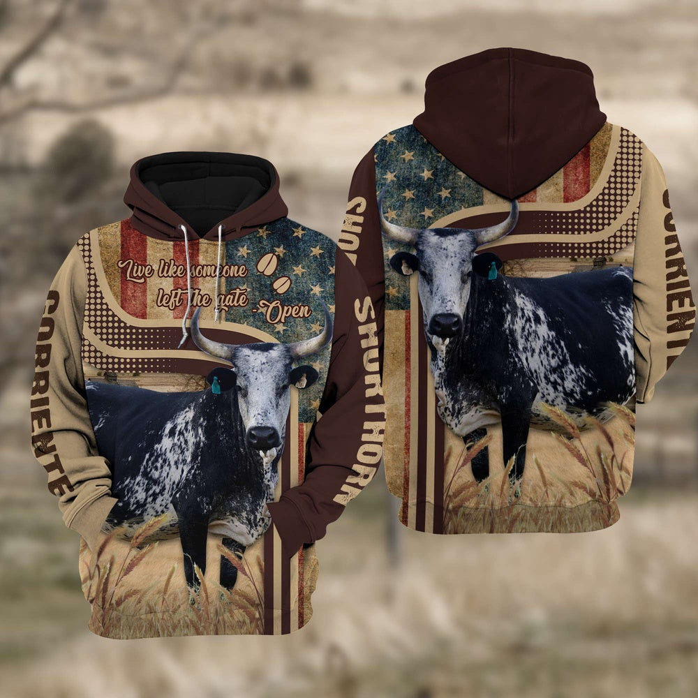 Corriente Cattle 3D American Flag Quotation Hoodie, Farmer Hoodie, Farm Themed Shirts, Farm Tee Shirts