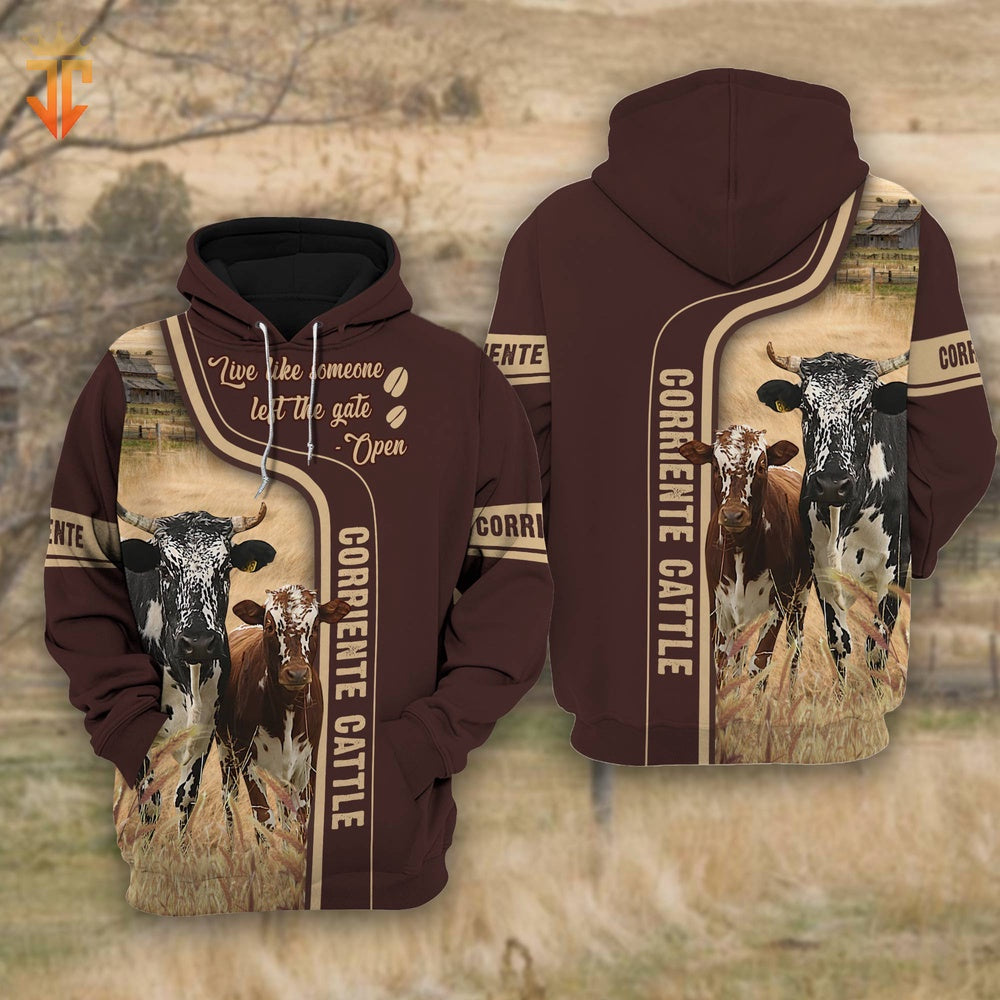Corriente Cattle Live Like Someone left the gate open Shirts, Farmer Hoodie, Farm Themed Shirts, Farm Tee Shirts