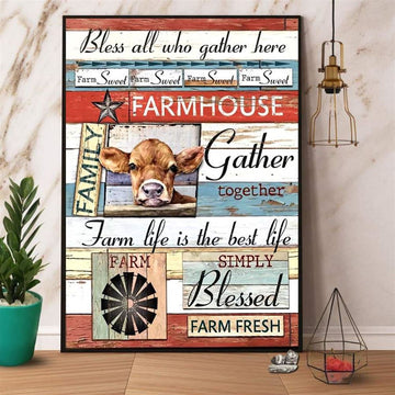 Cow Bless All Who Gather Here Farm Sweet Farm House Gather Together Canvas, Farm Canvas, Farm Art Decor