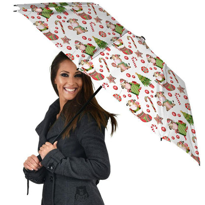 Cow Christmas Print Pattern Umbrella, Christmas Umbrella, Xmas Umbrella