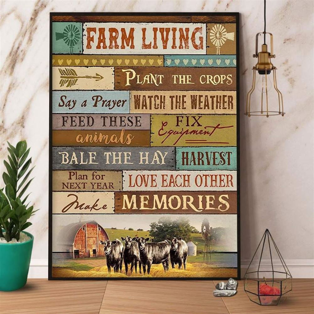 Cow Farm Living Plan For Next Year Love Each Other Make Memories Canvas, Farm Canvas, Farm Art Decor