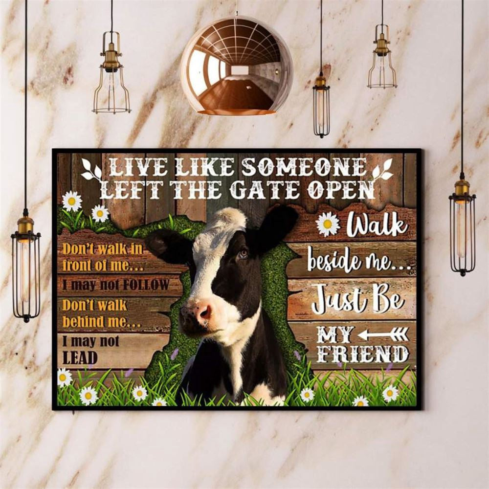 Cow Farm Wooden Left The Gate Open Daisy Walk Beside Me Canvas, Farm Canvas, Farm Gift, Farm Home Decor