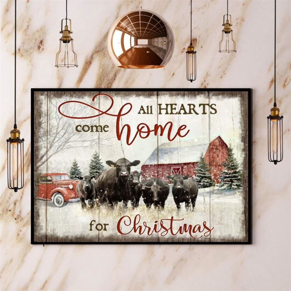 Cow Farmhouse All Hearts Come Home For Christmas Xmas Tree Winter Canvas, Farm Canvas, Farm Gift, Farm Home Decor