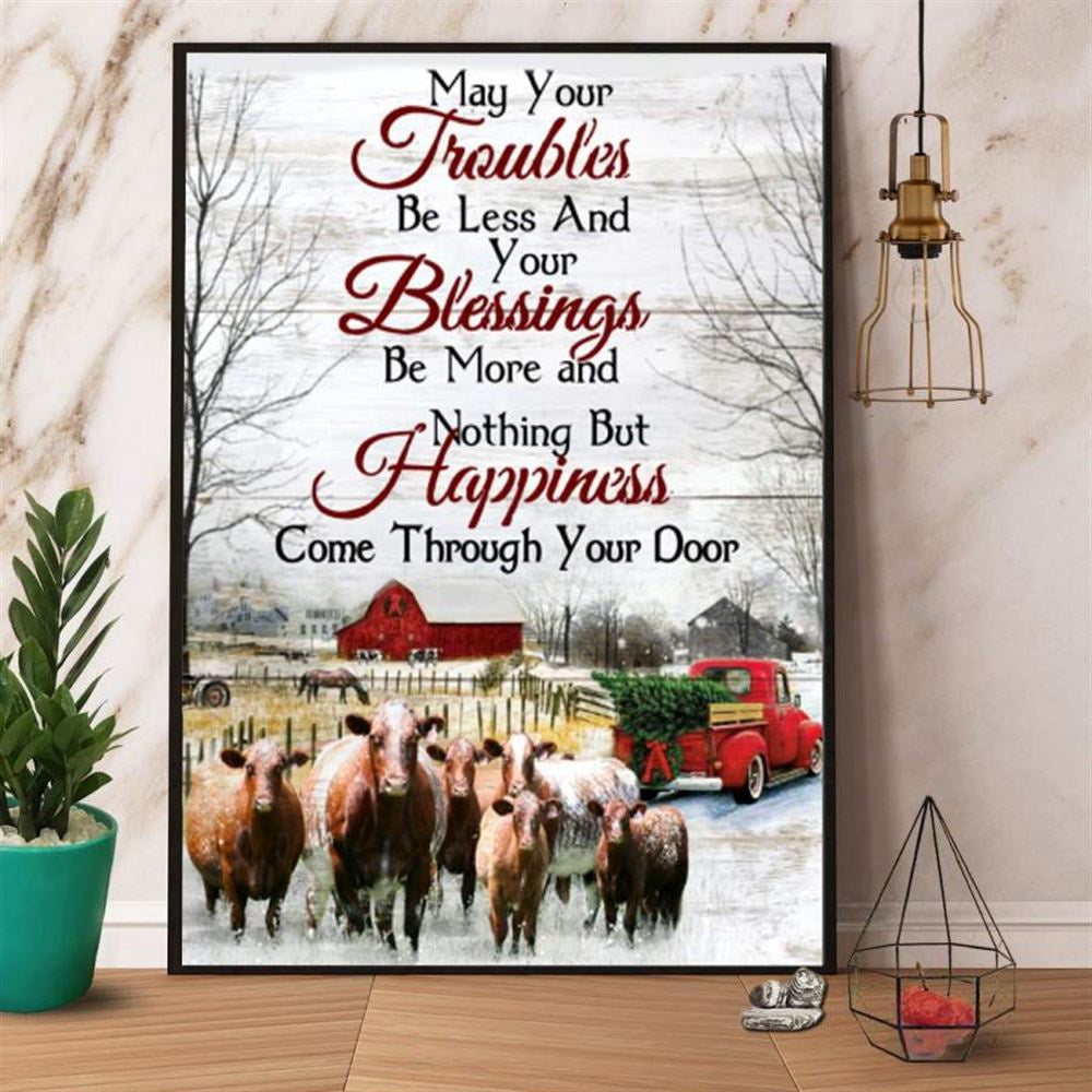 Cow Farmhouse May Your Trouble Be Less And Your Blessing Be More Canvas, Farm Canvas, Farm Art Decor