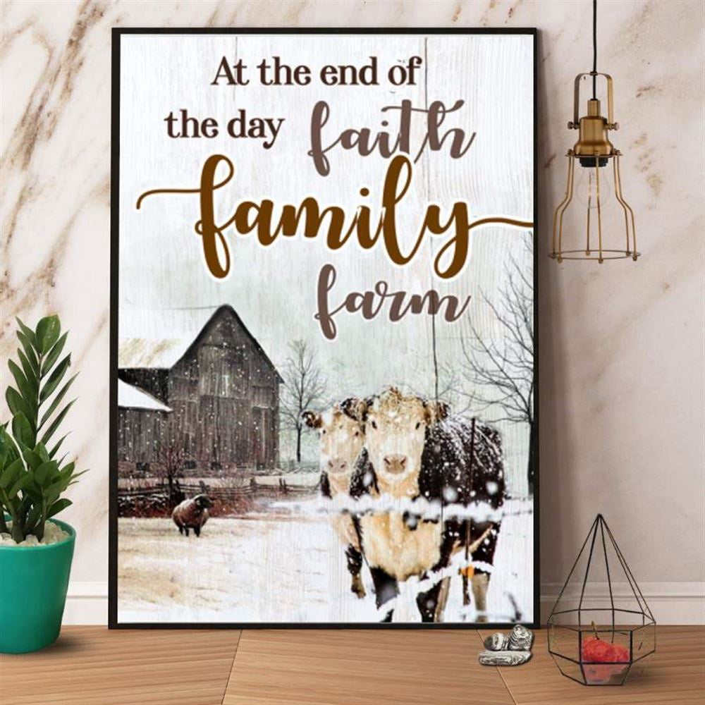 Cow In Farm At The End Of The Day Faith Fa,Ily Farm Farmer Love Canvas, Farm Canvas, Farm Art Decor