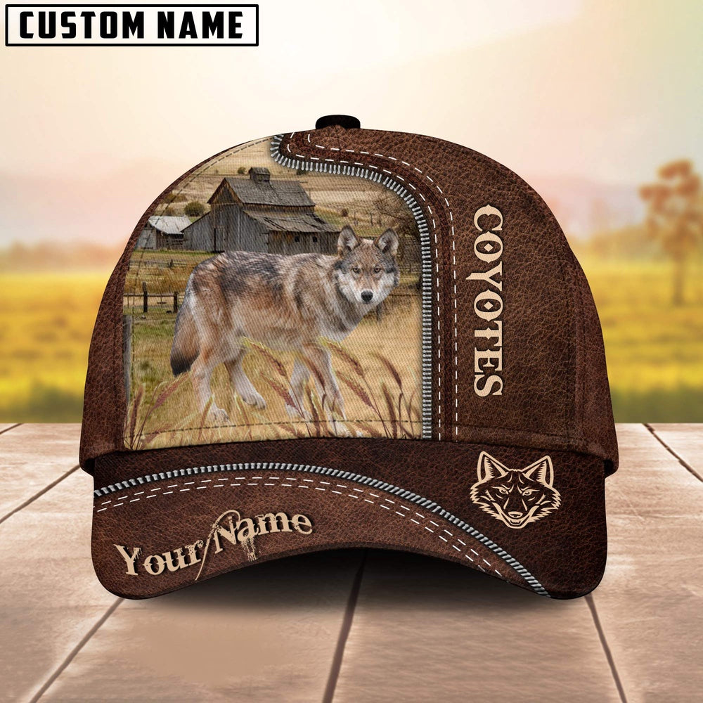 Coyotes Customized Name Leather Pattern Cap, Farmer Cap, Vintage Farmer Hat, Mens Farmer Hats, Cap For Farmers