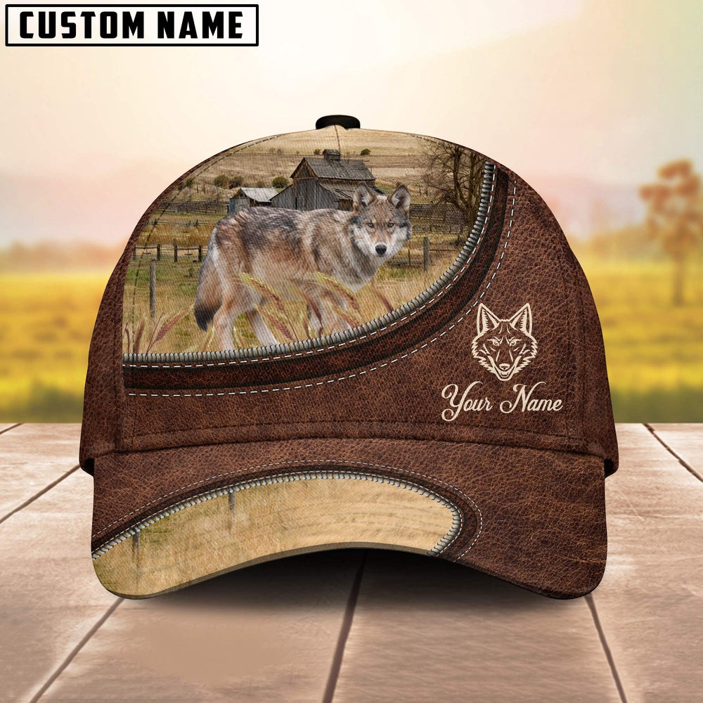 Coyotes On The Farm Customized Name Leather Pattern Cap, Farmer Cap, Vintage Farmer Hat, Mens Farmer Hats, Cap For Farmers