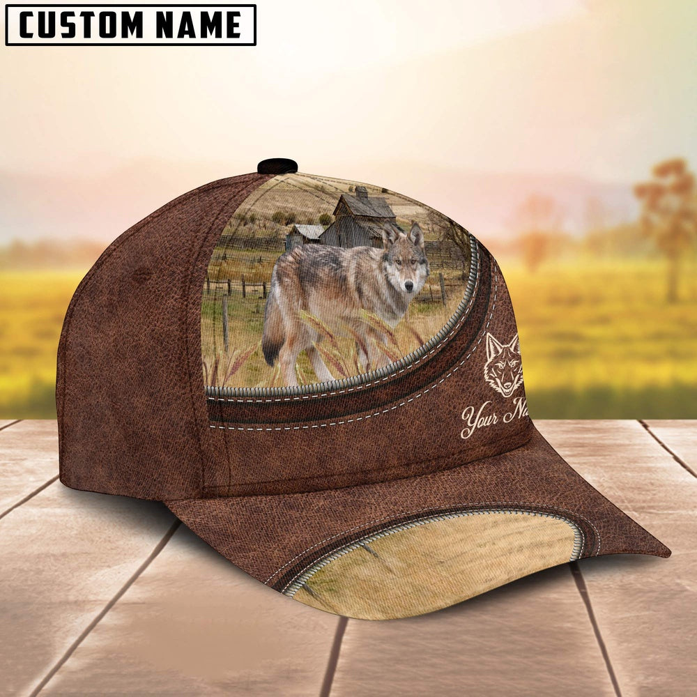 Coyotes On The Farm Customized Name Leather Pattern Cap, Farmer Cap, Vintage Farmer Hat, Mens Farmer Hats, Cap For Farmers