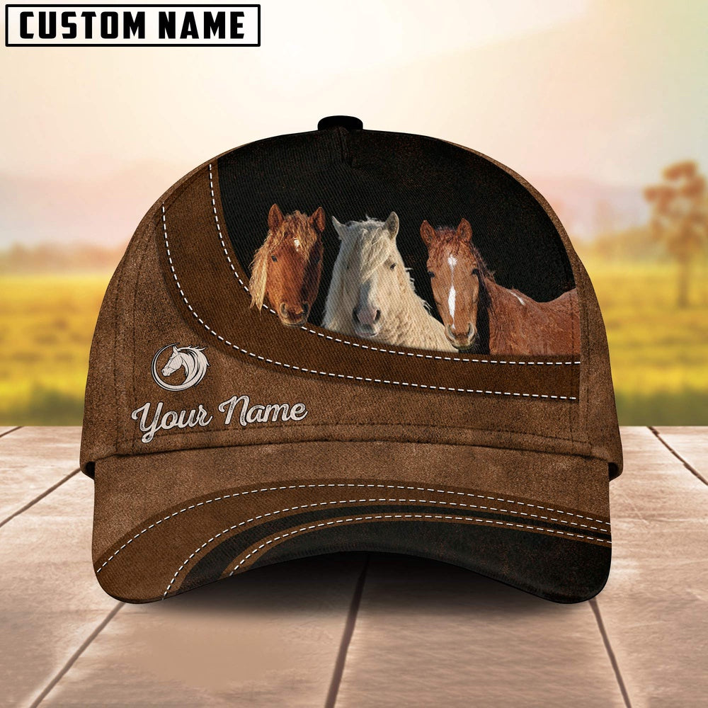 Curly Horses Happiness Customized Name Cap, Farmer Cap, Vintage Farmer Hat, Mens Farmer Hats, Cap For Farmers