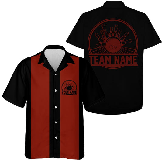 Custom Black And Redretro Bowling Shirts For Men, Vintage Bowling Team Shirts, Bowler Gifts, Bowling Team Hawaiian