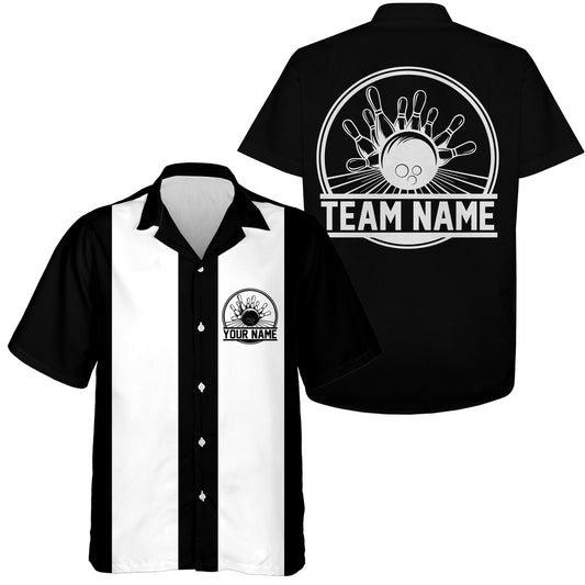 Custom Black And Whiteretro Bowling Shirts For Men, Vintage Bowling Team Shirts, Bowler Gifts, Bowling Team Hawaiian
