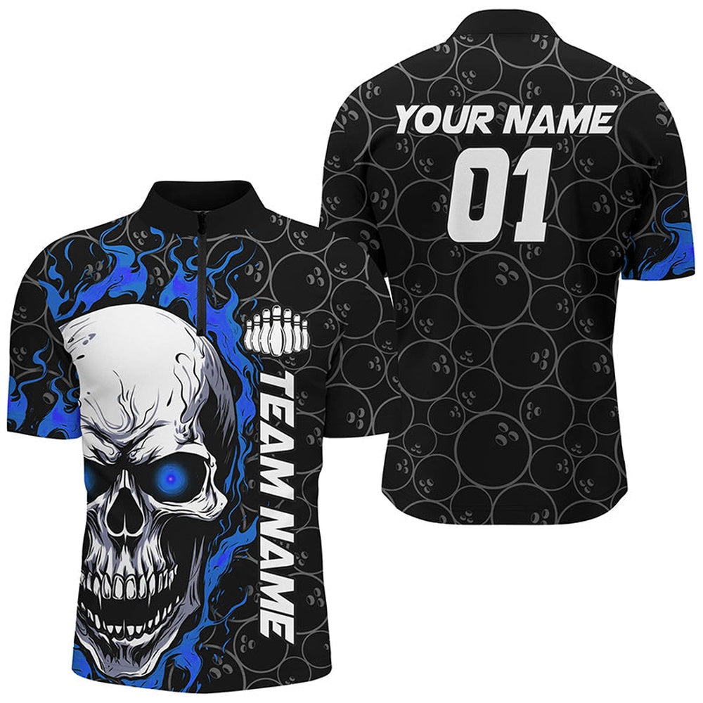 Custom Blue Flame Skull Halloween Bowling Shirts For Men With Custom Name, Team Name, Number , Bowling Jersey Shirt