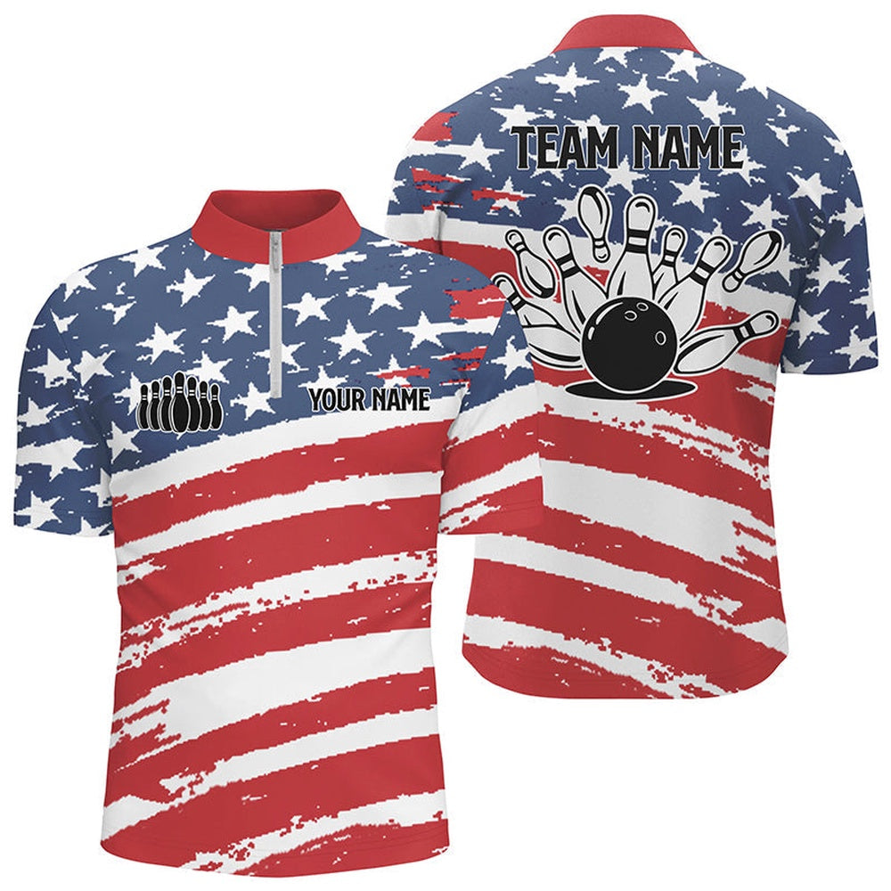 Custom Bowling Shirts For Men American Flag Patrioticbowling Team Jerseys Men Jersey Shirt, Bowling Jersey Shirt