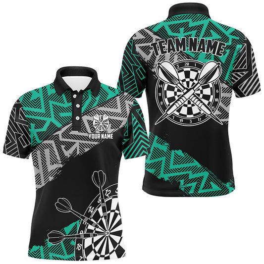 Custom Darts Shirts For Men Personalized Zig-Zag Pattern Dart Polo, Cool Dart Shirts Turquoise, Darts Team Polo Shirt