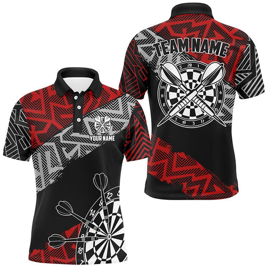 Custom Darts Shirts For Men Personalized Zig-Zag Pattern Dart Polo, Cool Darts Team Shirts Red, Darts Team Polo Shirt