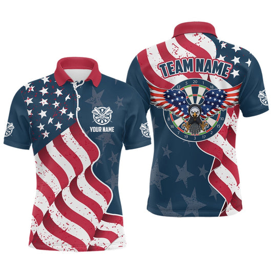 Custom Eagle Waving American Flag Darts Polo Shirt Patriotic Dart Polo For Men, Darts Team Polo Shirt
