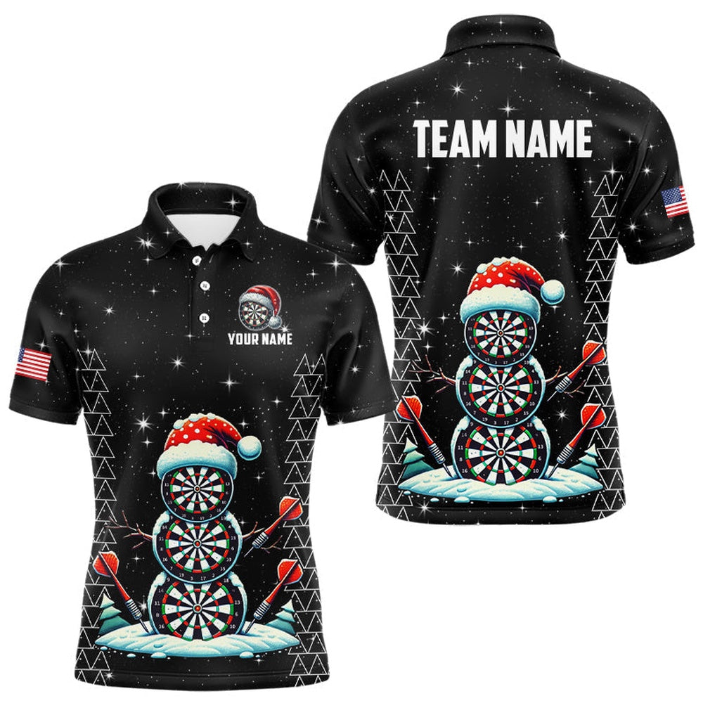 Custom Galaxy Funny Snow Darts Board Christmas Dart Shirts For Men, Xmas Black Dart Polo Gifts, Darts Team Polo Shirt