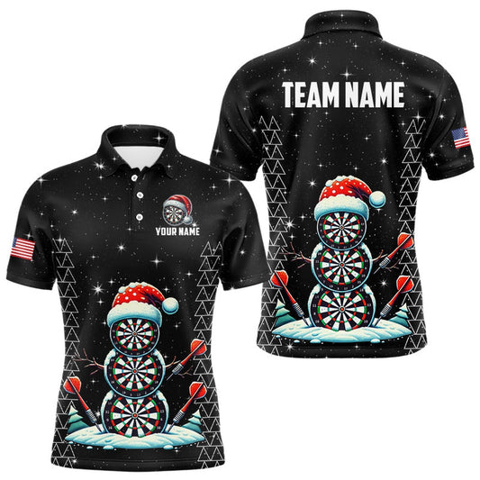Custom Galaxy Funny Snow Darts Board Christmas Dart Shirts For Men, Xmas Black Dart Polo Gifts, Darts Team Polo Shirt