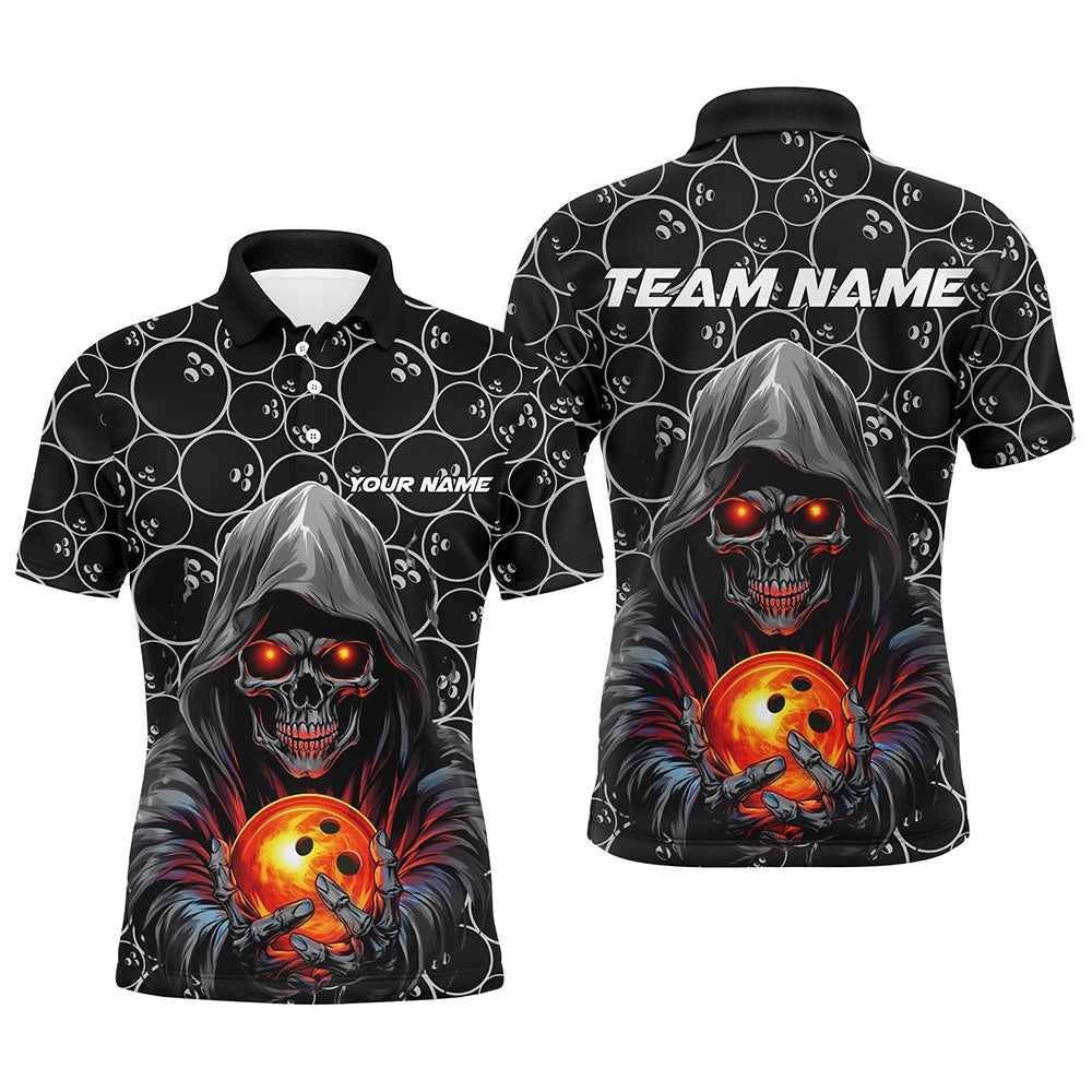 Custom Halloween Bowling Outfits Skull Bowling Polo Shirts Men Bowling League Team Polo, Bowling Team Shirts