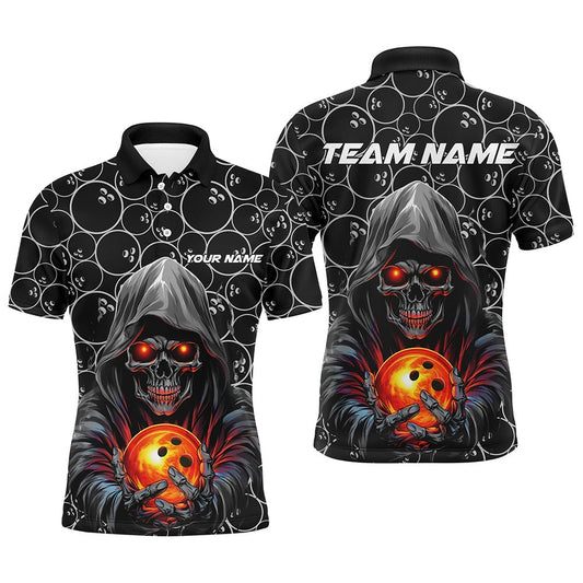 Custom Halloween Bowling Outfits Skull Bowling Polo Shirts Men Bowling League Team Polo, Bowling Team Shirts
