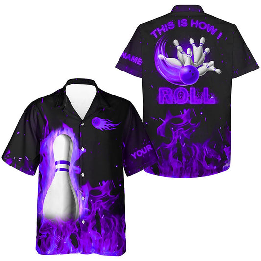 Custom Hawaiian Bowling Shirtsthis Is How I Roll, Purple Flame Bowling Shirt, Bowling Gifts, Bowling Team Hawaiian