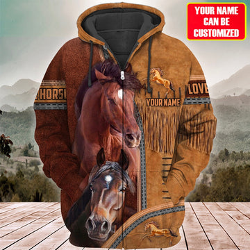 Custom Name 2 Brown Horses Lovers 3D Hoodie, Farmer Hoodie, Custom Farm Shirts, Farmer T Shirt