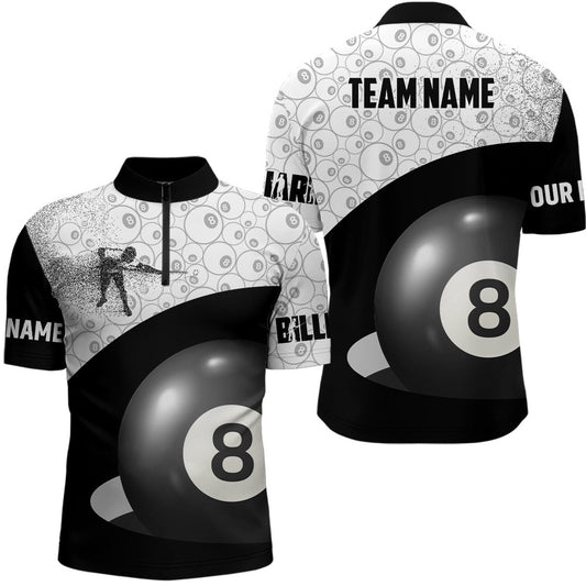 Custom Name 3D Billiard Player Jerseys Shirts For Men, Custom 8 Ball Pattern Billiards Jerseys, Billiard Team Jersey Shirt