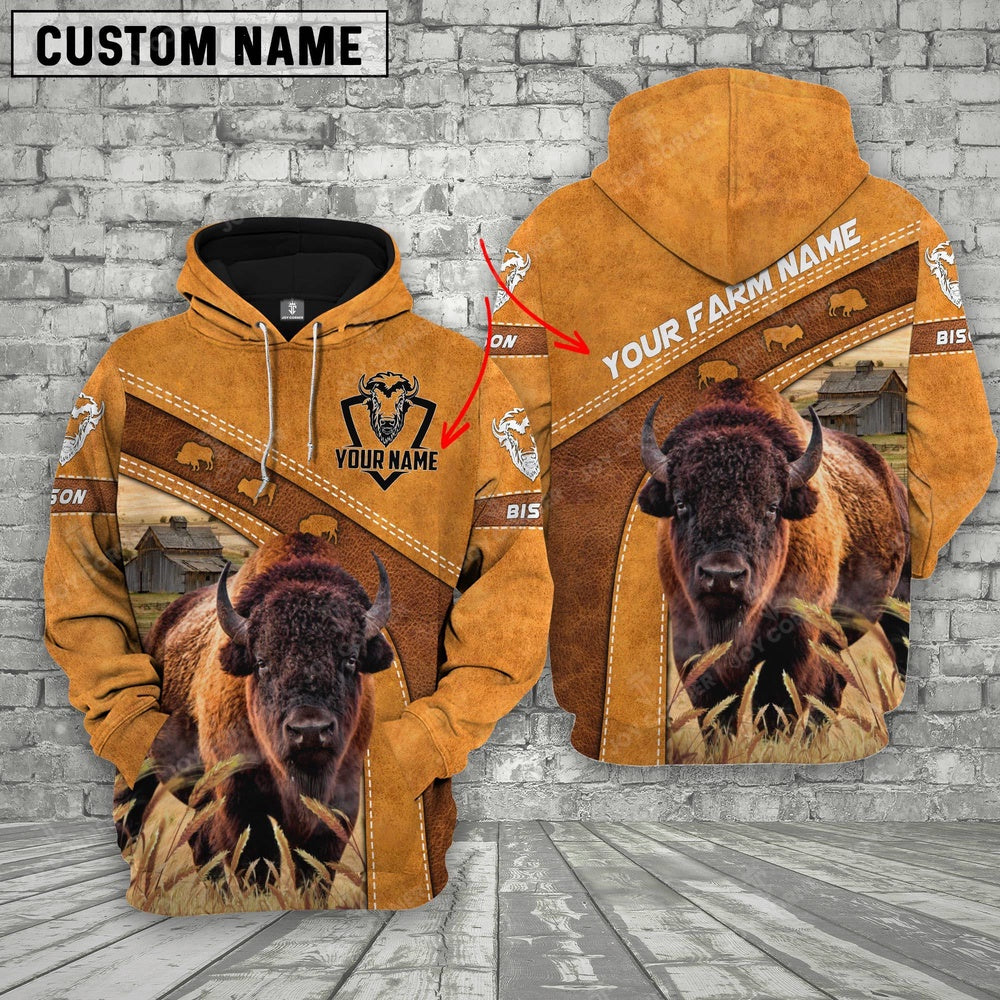 Custom Name 3D Bison Cattle Hoodie, Farmer Hoodie, Custom Farm Shirts, Farmer T Shirt