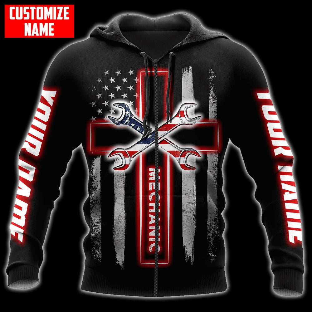 Custom Name American Mechanic Printed 3D Hoodie, Farmer Hoodie, Custom Farm Shirts, Farmer T Shirt