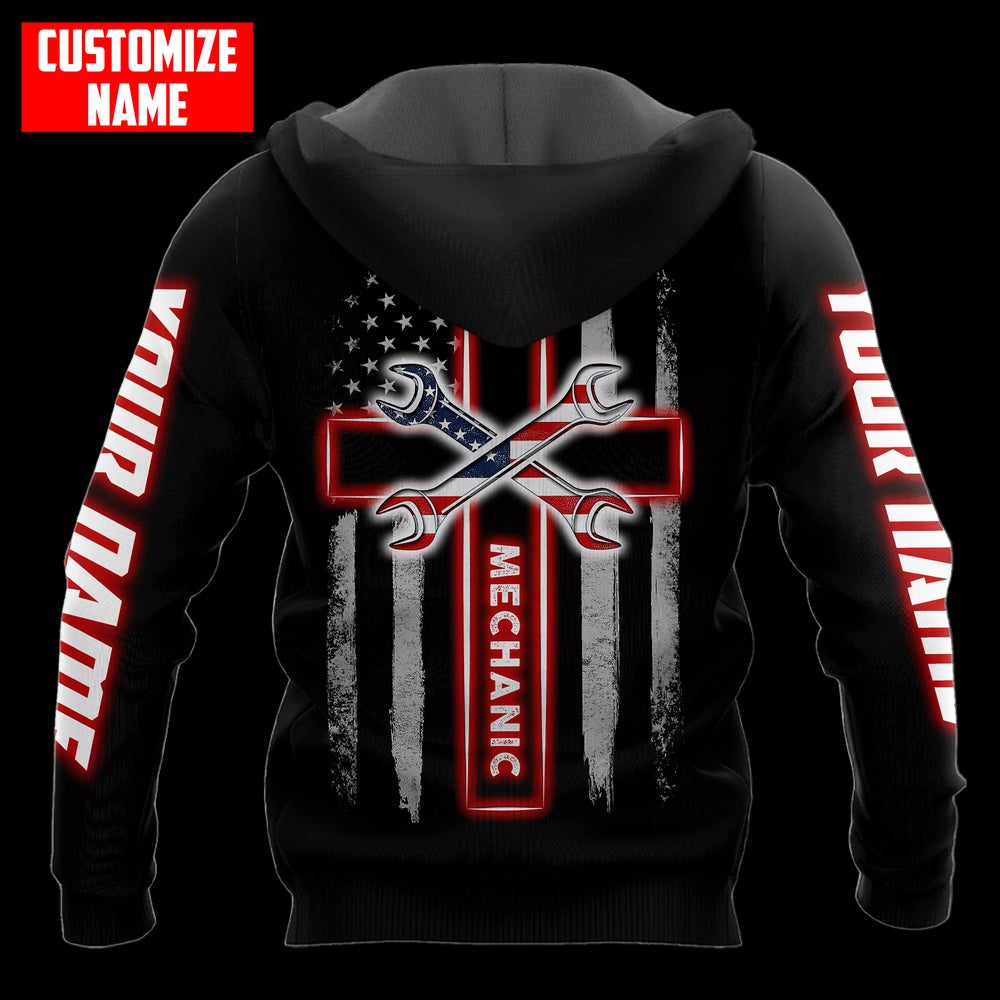 Custom Name American Mechanic Printed 3D Hoodie, Farmer Hoodie, Custom Farm Shirts, Farmer T Shirt