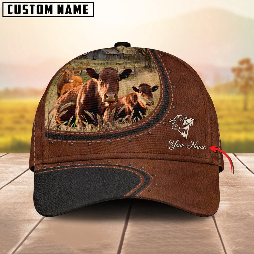 Custom Name And Beefmaster Cows Leather Pattern Classic Cap, Farmer Cap, Vintage Farmer Hat, Mens Farmer Hats, Cap For Farmers