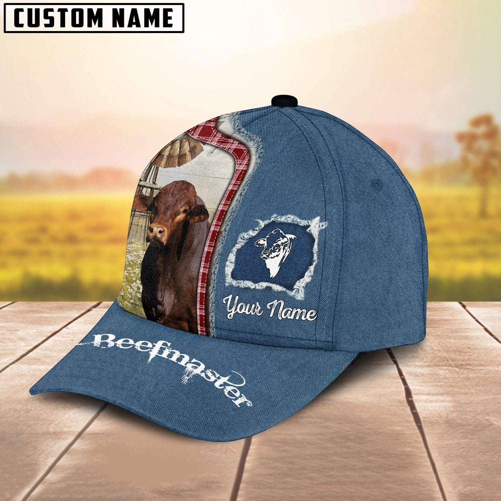 Custom Name And Cattle Breeds Beefmaster Jean Pattern Classic Cap, Farmer Cap, Vintage Farmer Hat, Mens Farmer Hats, Cap For Farmers