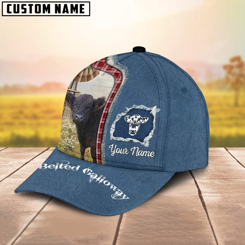 Custom Name And Cattle Breeds Belted Galloway Jean Pattern Classic Cap, Farmer Cap, Vintage Farmer Hat, Mens Farmer Hats, Cap For Farmers