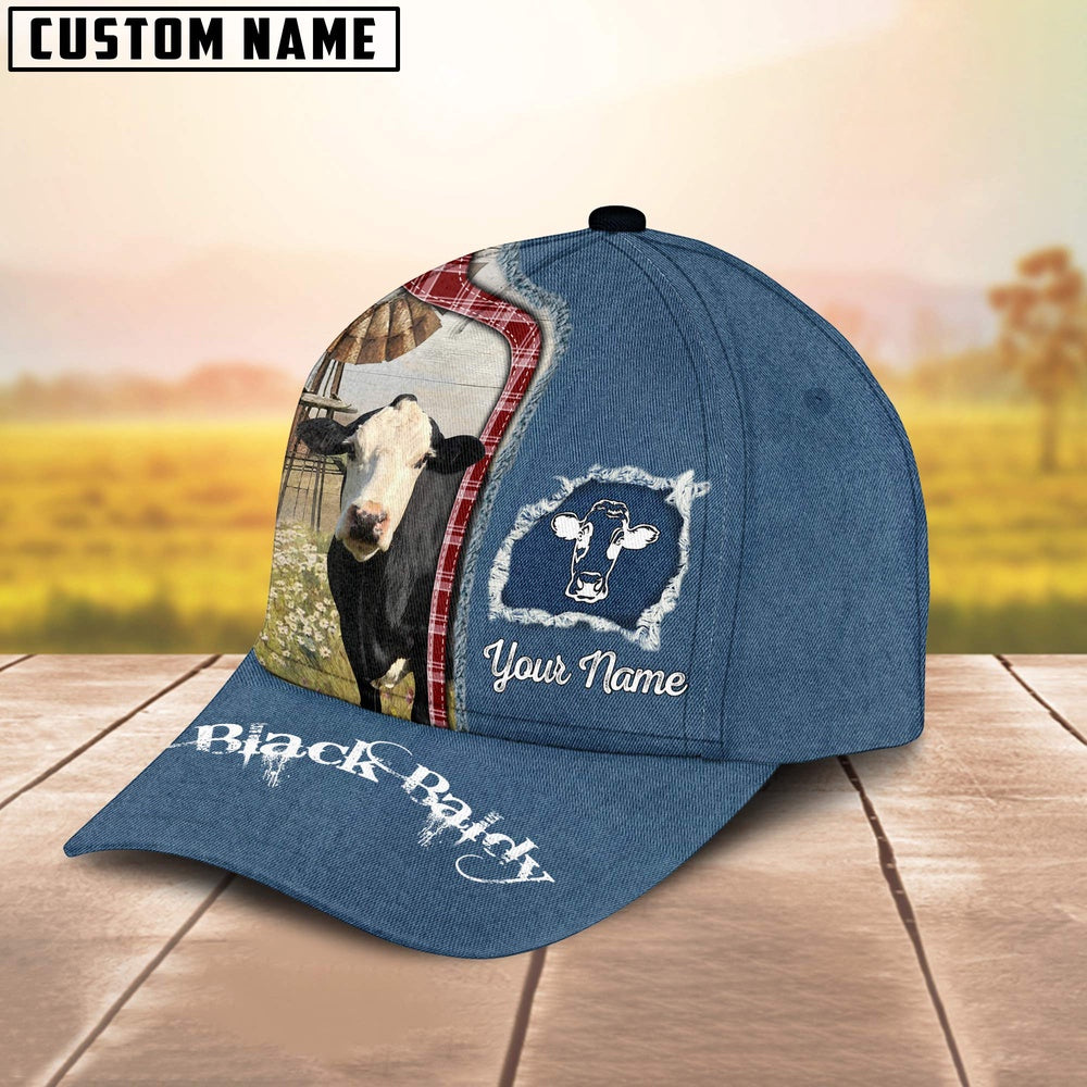 Custom Name And Cattle Breeds Black Baldy Jean Pattern Classic Cap, Farmer Cap, Vintage Farmer Hat, Mens Farmer Hats, Cap For Farmers