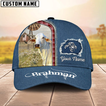 Custom Name And Cattle Breeds Brahman Jean Pattern Classic Cap, Farmer Cap, Vintage Farmer Hat, Mens Farmer Hats, Cap For Farmers