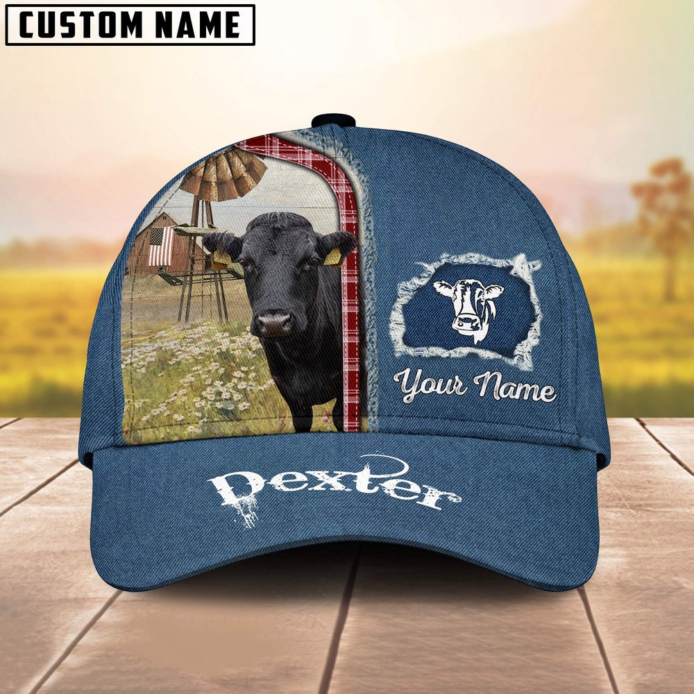Custom Name And Cattle Breeds Dexter Jean Pattern Classic Cap, Farmer Cap, Vintage Farmer Hat, Mens Farmer Hats, Cap For Farmers