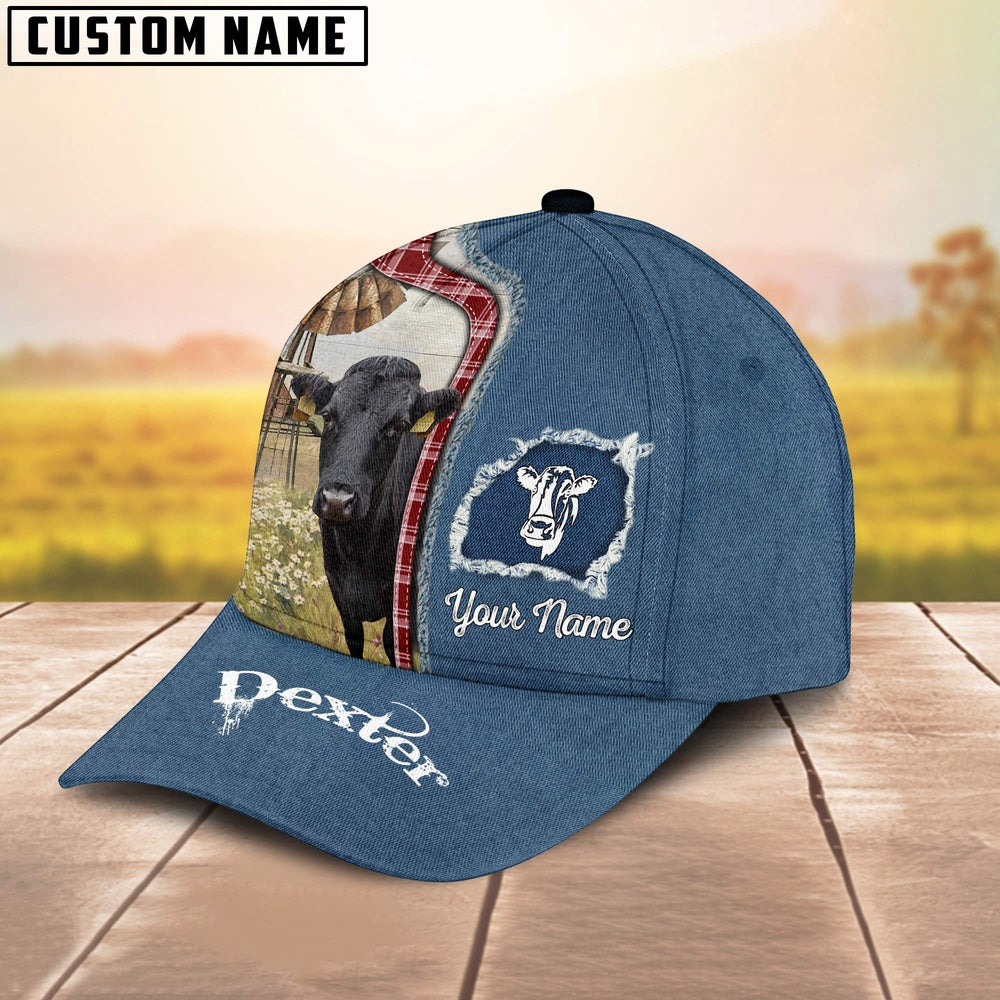Custom Name And Cattle Breeds Dexter Jean Pattern Classic Cap, Farmer Cap, Vintage Farmer Hat, Mens Farmer Hats, Cap For Farmers